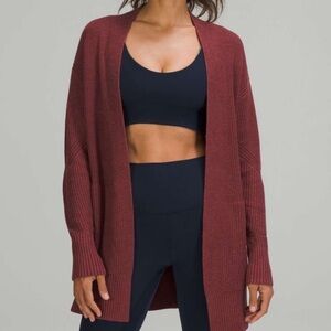 Lululemon Cashlu Heathered Mulled Wine Knit Cardigan Sweater Wrap M